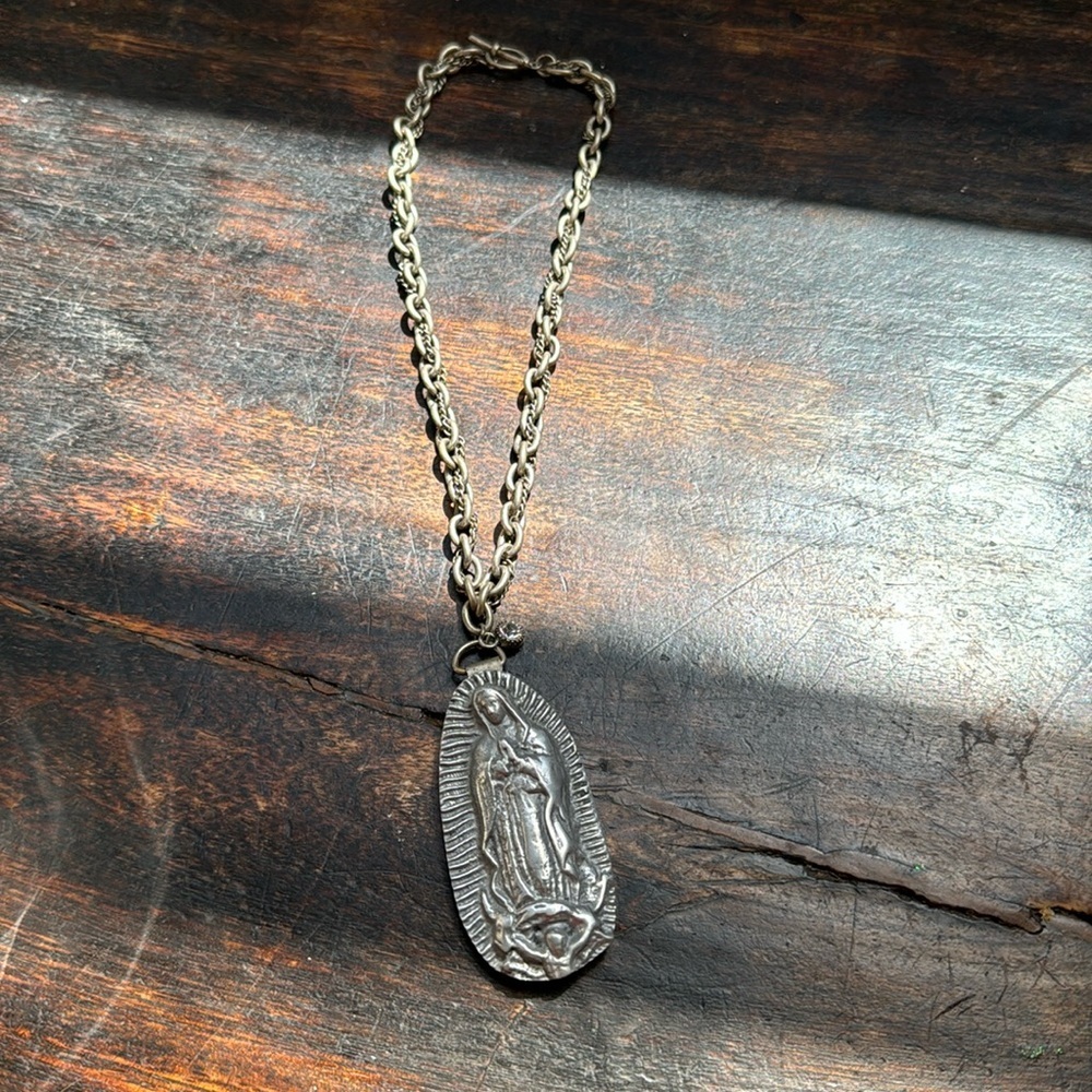 Silver our lady of Guadalupe (Mary) statement necklace sand casted - Picture 5 of 17